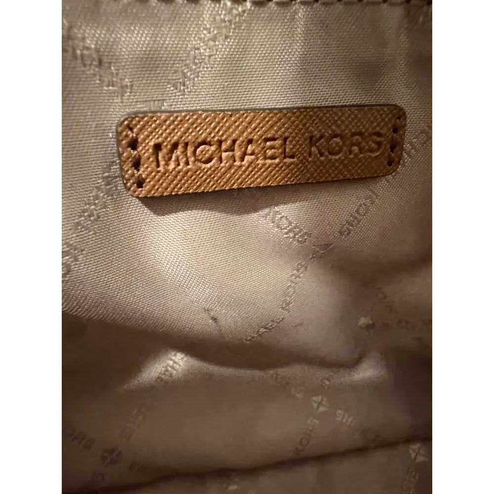 Michael Kors Classic Cream Logo Monogram Crossbody Gold Chain Shoulder Luxury